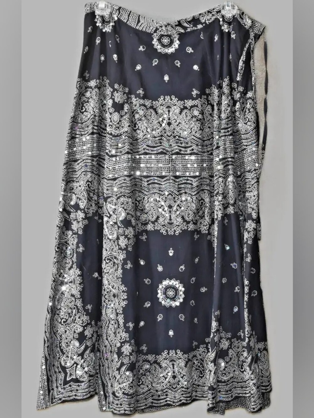 Boston Proper Black Maxi Skirt with Ivory Paisley Motif